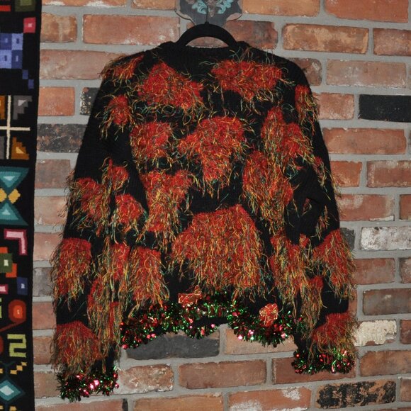 Custom Made, Ornaments, Tinsel, Snowman, Tacky (Hairy) Knit Christmas Sweater M - Picture 6 of 6